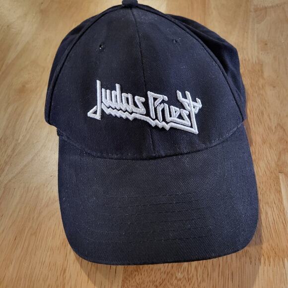 Vintage Other - Judas Priest Baseball Hat Adjustable Black White Embroider Hook & Loop Closure